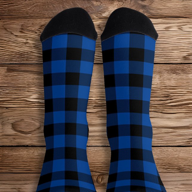 Deep Blue and Black Buffalo Plaid Socks (Blue and Black Buffalo Plaid Socks)