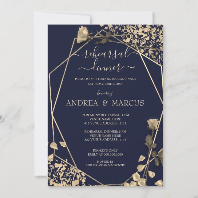 Deep Blue and Champagne Wedding Rehearsal Dinner (Front)