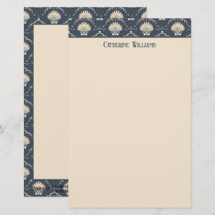 Deep Blue and Cream Seashell Pattern Personalised Stationery
