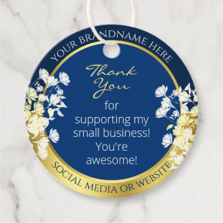 Deep Blue and Faux Gold Floral Product Packaging Favour Tags