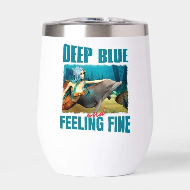 Deep Blue and Feeling Fine Mermaid Dolphin Art (Front)