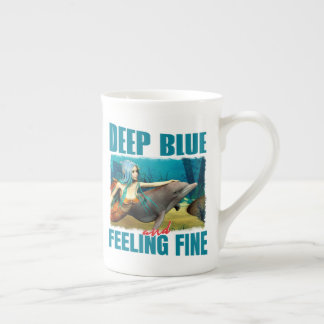 Deep Blue and Feeling Fine Mermaid Dolphin Art Bone China Mug