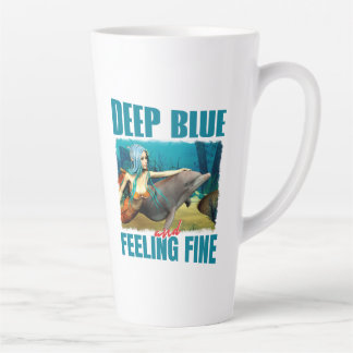 Deep Blue and Feeling Fine Mermaid Dolphin Art Latte Mug