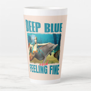 Deep Blue and Feeling Fine Mermaid Dolphin Art Latte Mug