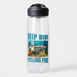 Deep Blue and Feeling Fine Mermaid Dolphin Art Water Bottle