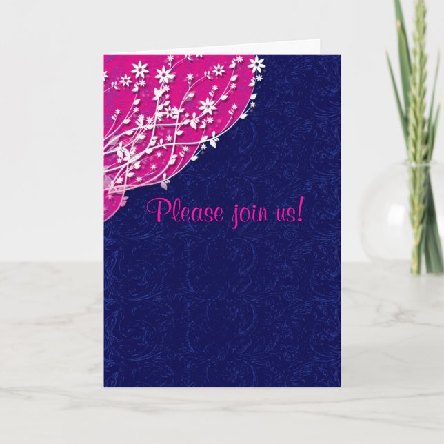 Deep Blue and Fuschia Custom Invitations (Front)
