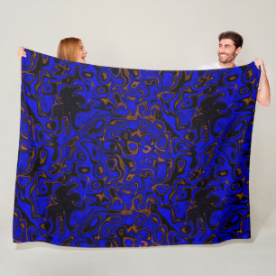Deep Blue and Gold Fire Stone Fleece Blanket
