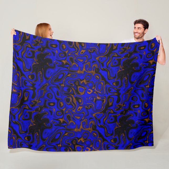 Deep Blue and Gold Fire Stone Fleece Blanket (In Situ)