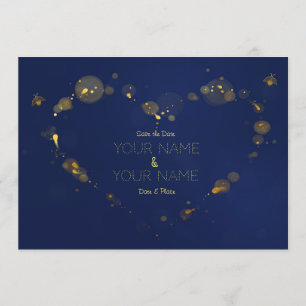 Deep blue and gold firefly Save the Date