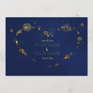 Deep blue and gold firefly Save the Date