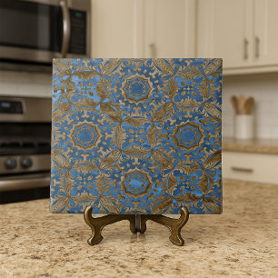 Deep Blue and Gold Ornate Medallion Pattern Ceramic Tile
