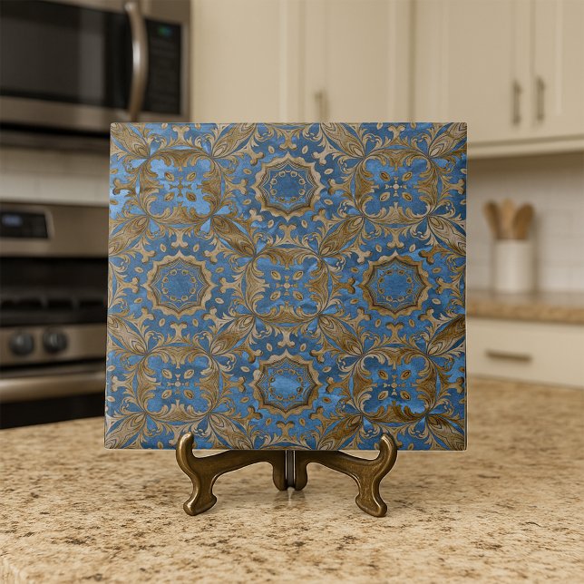 Deep Blue and Gold Ornate Medallion Pattern Ceramic Tile (Creator Uploaded)