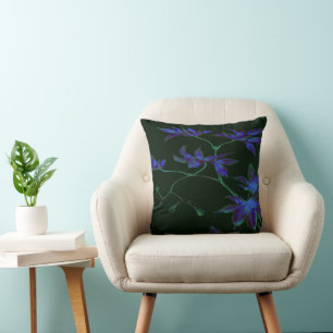 Deep Blue and Green Japanese Maple Leaf Design Cushion