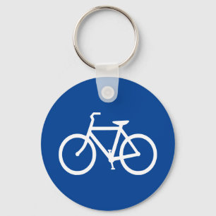 Deep Blue and White Bicycle Outline Key Ring