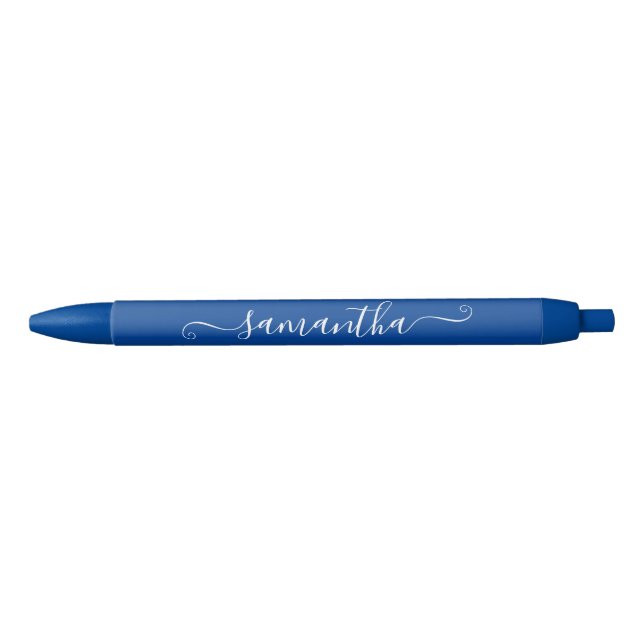 Deep Blue and White Cute Signature Name Black Ink Pen (Front)