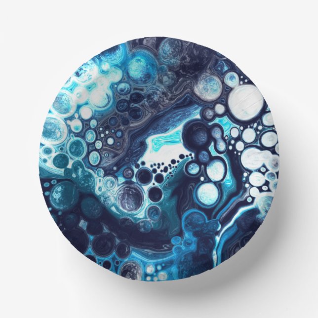 Deep Blue and White Marble Fluid Art   Paper Plate (Front)