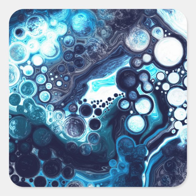 Deep Blue and White Marble Fluid Art   Square Sticker (Front)