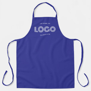 Deep Blue and White Modern Rectangular Logo Apron