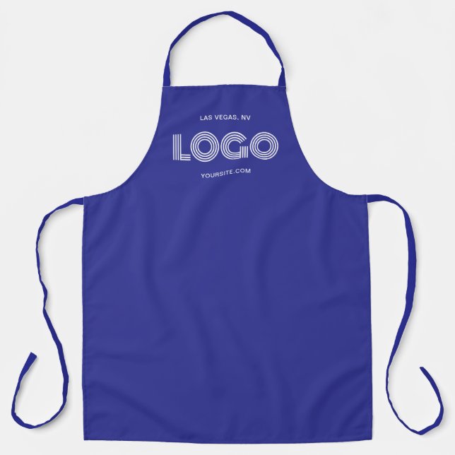 Deep Blue and White Modern Rectangular Logo Apron (Front)