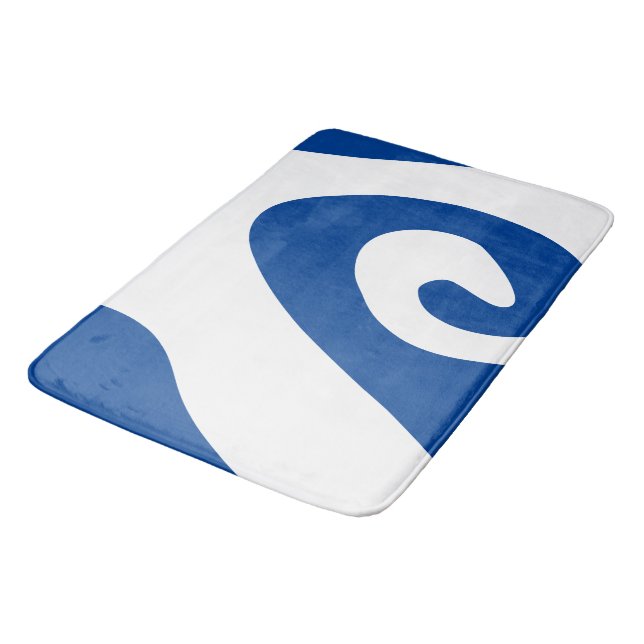 Deep Blue and White Swirl Wave Bath Mat (Angled)