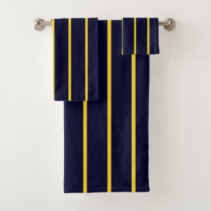 Deep Blue and Yellow Stripes Bath Towel Set