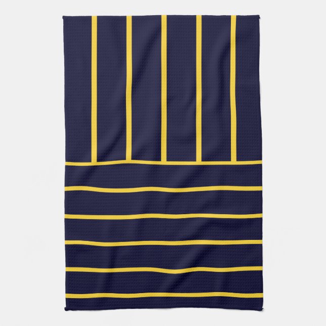 Deep Blue and Yellow Stripes Tea Towel (Vertical)