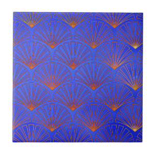 Deep blue, Asian Fan Pattern,art deco, pattern,vin Ceramic Tile