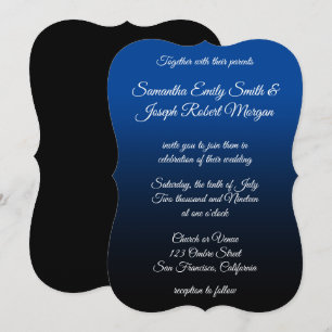 Deep Blue Black Ombre Elegant Calligraphy Wedding Invitation