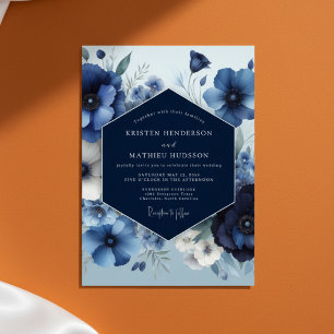 Deep Blue Bloom Opulent Wedding Invitation