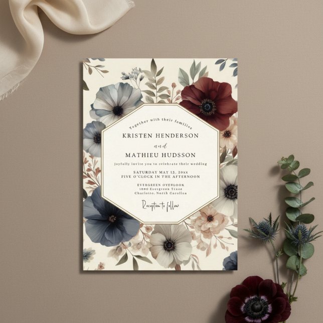 Deep Blue Bloom Romance Wedding Invitation (Creator Uploaded)