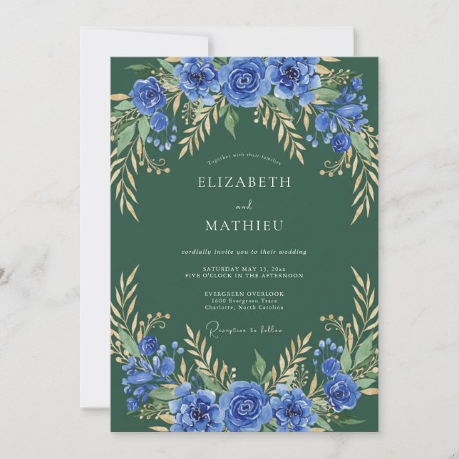 Deep Blue Botanical Arch Wedding Invitation (Front)