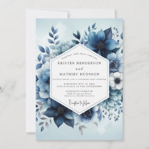 Deep Blue Botanical Whimsy Wedding Invitation