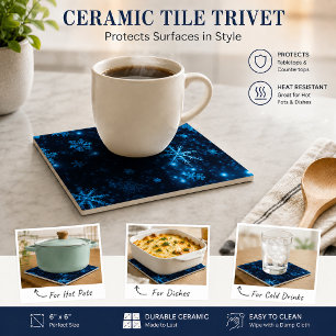Deep Blue & Bright Snowflakes Ceramic Tile