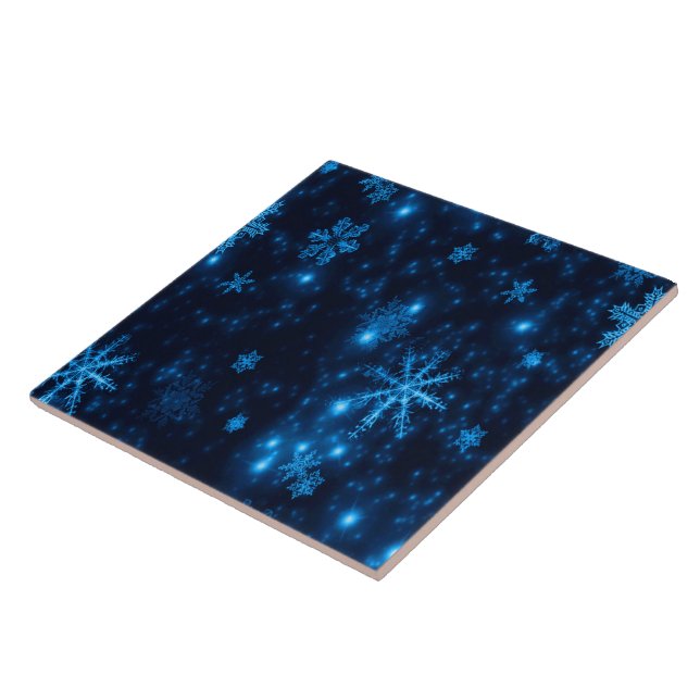 Deep Blue & Bright Snowflakes Ceramic Tile (Side)