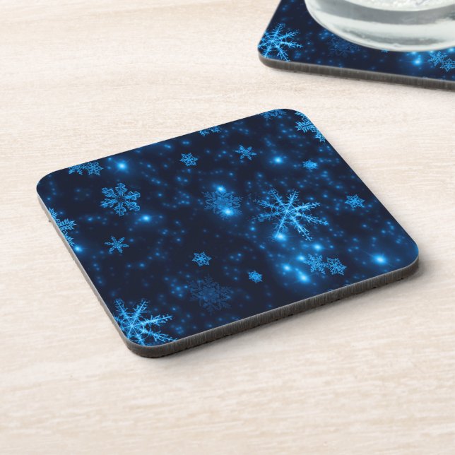 Deep Blue & Bright Snowflakes Hard Plastic Coaster (Left Side)
