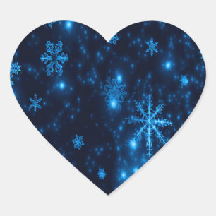 Deep Blue & Bright Snowflakes Heart Sticker