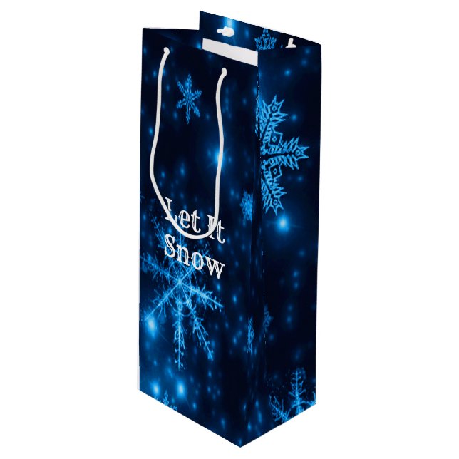 Deep Blue & Bright Snowflakes Let It Snow Gift Bag (Front Angled)