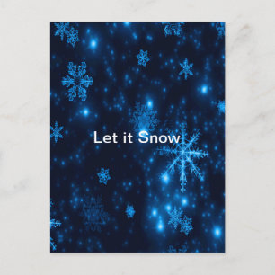 Deep Blue & Bright Snowflakes Let It Snow Postcard