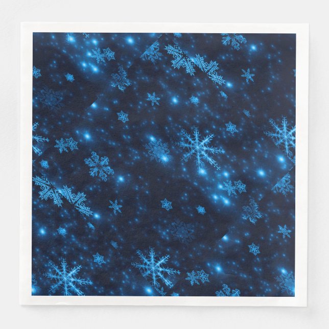 Deep Blue & Bright Snowflakes Paper Napkins (Front)