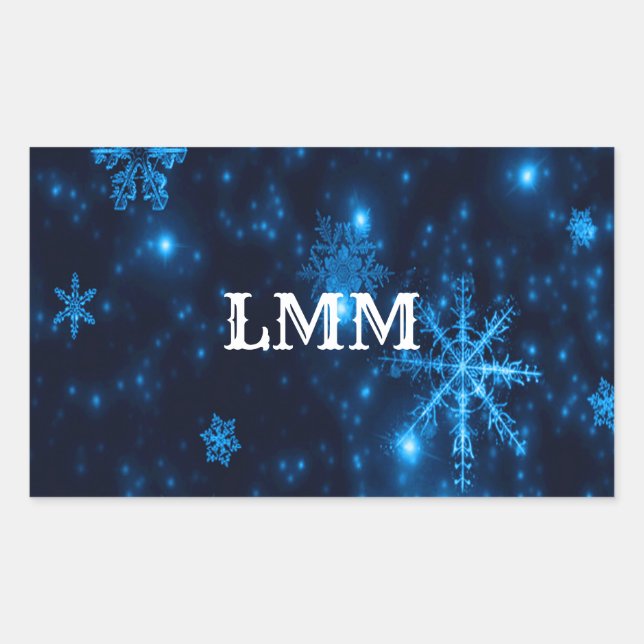 Deep Blue & Bright Snowflakes Rectangle Stickers (Front)