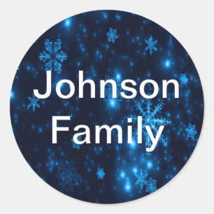 Deep Blue & Bright Snowflakes Round Sticker