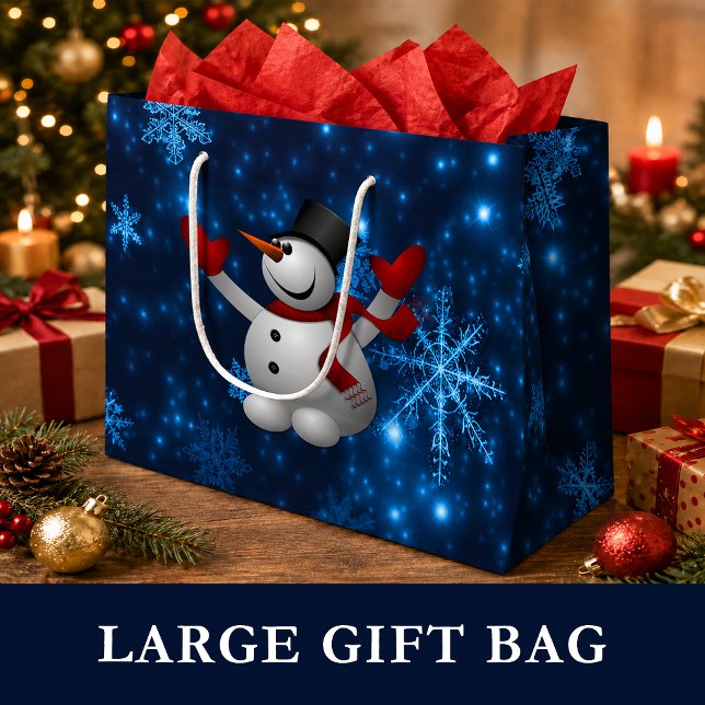 Deep Blue & Bright Snowflakes Snowman, Let It Snow Large Gift Bag (Deep Blue & Bright Snowflakes Snowman, Let It Snow Large Gift Bag)