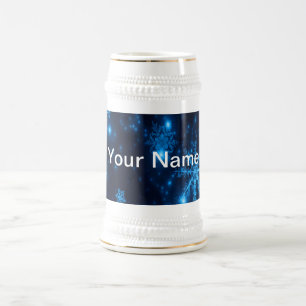 Deep Blue & Bright Snowflakes Stein Add Your Name