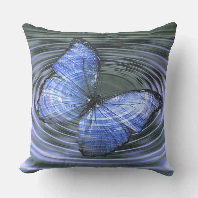 Deep Blue Butterfly Ripples Cushion (Front)