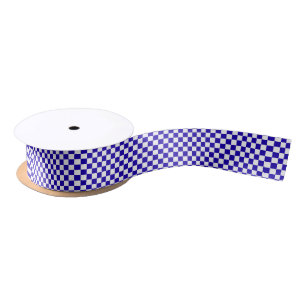 Deep blue checkered  satin ribbon