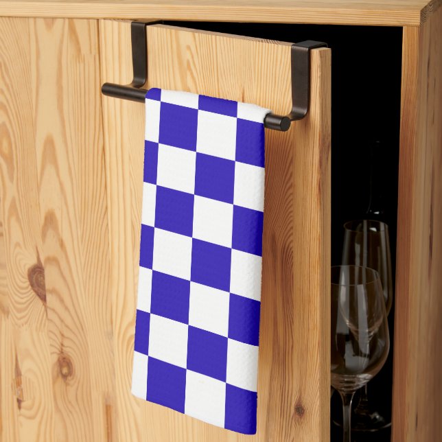 Deep blue checkered  tea towel (Thirds Fold)