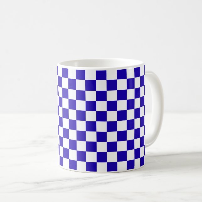Deep blue chequered  coffee mug (Front Right)