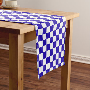 Deep blue chequered  short table runner