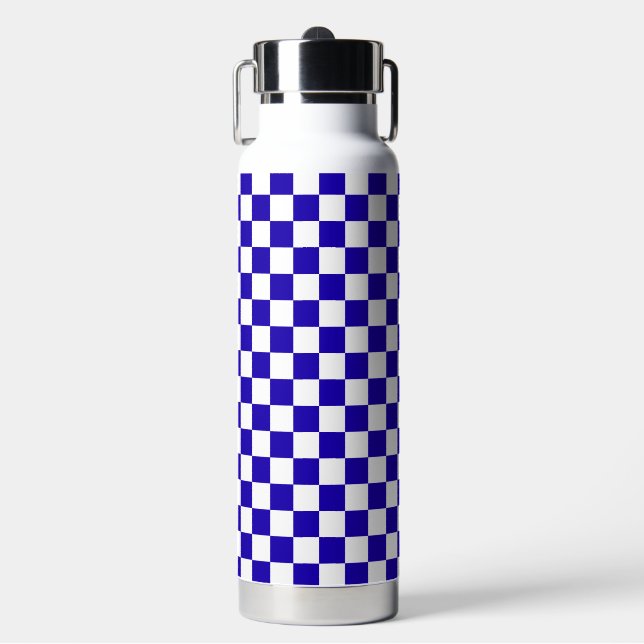 Deep blue chequered  water bottle (Front)