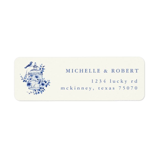 Deep Blue Chinoiserie Floral Return Address Label (Front)